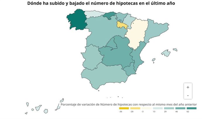 Mapa de elaboración propia sobre la evolución de las hipotecas en marzo en CyL