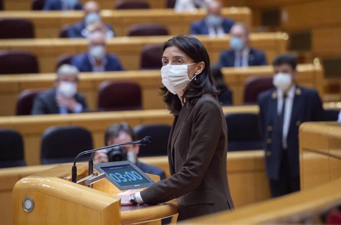 La presidenta del Senado, Pilar Llop, interviene durante una sesión de control al Gobierno en el Senado, a 25 de mayo de 2021, en Madrid (España). 
