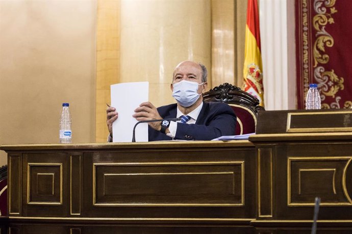 El ministro de Justicia, Juan Carlos Campo, comparece en el Senado ante la Comisión de Justicia, a 27 de mayo de 2021, en Madrid (España). Campo dedica su comparecencia a  informar sobre el Plan Justicia 2030.