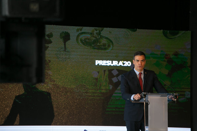 El presidente del Gobierno, Pedro Sánchez, interviene en la inauguración de la IV Feria Nacional para la Repoblación de la España Rural Presura*20, a 28 de mayo de 2021, en El Hueco, Soria, Castilla y León, (España).