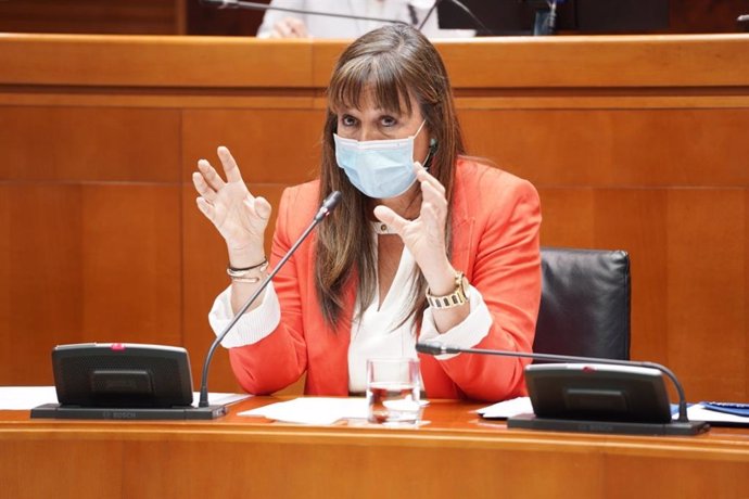 La consejera de Sanidad del Gobierno de Aragón, Sira Repollés, durante su comparecencia en comisión en el Parlamento autonómico.