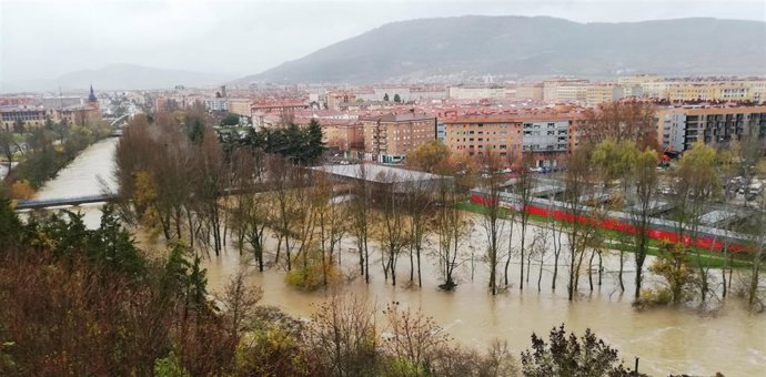 Archivo - Desbordamiento del río Arga en Pamplona en 2019