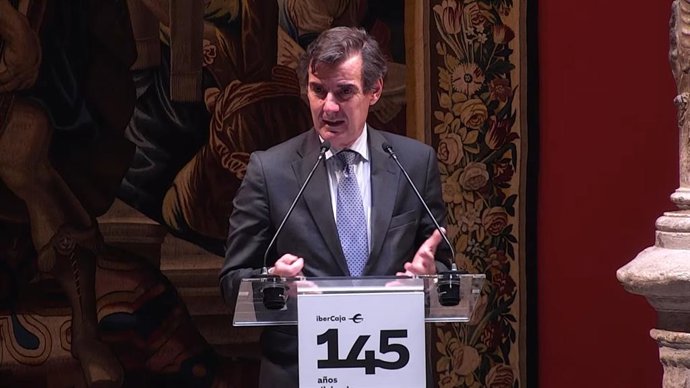 El secretario general del Tesoro y Financiación Internacional, Carlos San Basilio, en el acto conmemorativo del 145 aniversario de Ibercaja Banco.