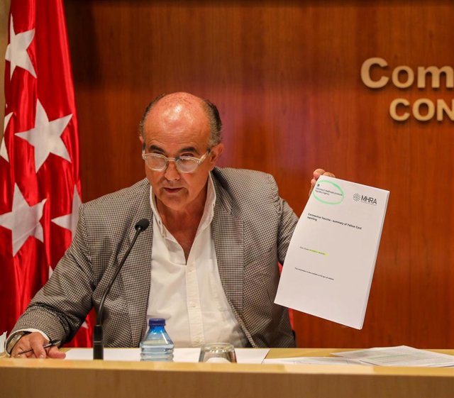 El viceconsejero de Salud Pública y Plan COVID-19 de la Comunidad de Madrid, Antonio Zapatero, interviene en una rueda de prensa sobre la situación epidemiológica y asistencial por coronavirus en la región, a 28 de mayo de 2021, en Madrid (España). Durant