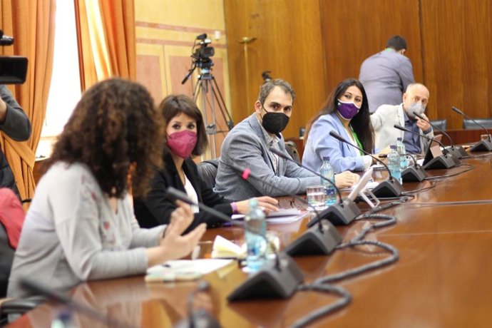 El coordinador regional de IU Andalucía, Toni Valero, en una imagen de 28 de mayo en una reunión en el Parlamento junto a la coordinadora de Podemos Andalucía, Martina Velarde.
