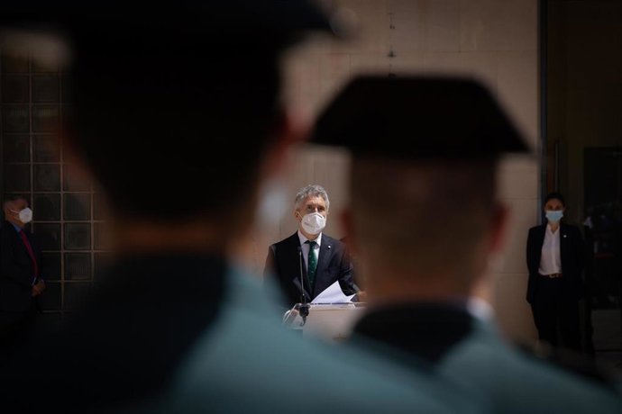 El ministro de Interior, Fernando Grande-Marlaska durante su intervención en el acto de toma de posesión del nuevo jefe de la Guardia Civil, José Luis Tovar Jover