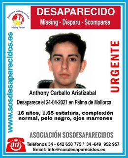 Anthony Carballo Aristizabal, desaparecido este lunes en Palma.