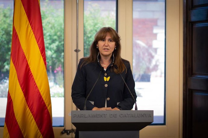 La presidenta del Parlament, Laura Borrs en rueda de prensa para proponer a Pere Aragons (ERC) como candidato a ser investido presidente de la Generalitat, en el Parlament, a 19 de mayo de 2021, en Barcelona, Cataluña (España). 
