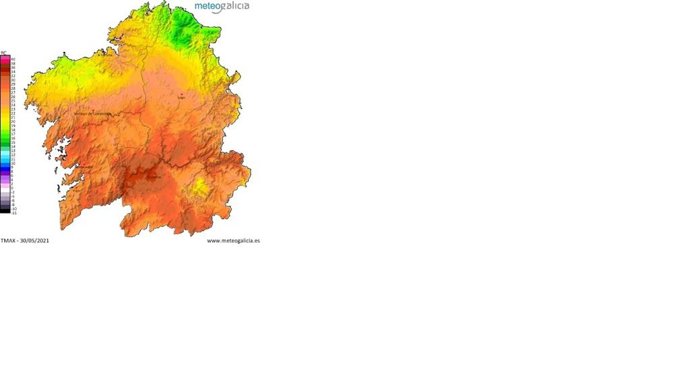 Mapa de temperaturas máximas para este domingo.