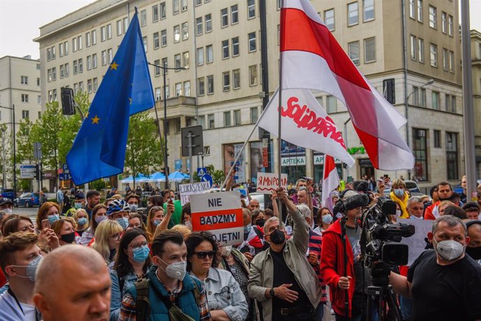 Manifestación en Polonia el pasado lunes contra la detención del periodista opositor de Bielorrusia