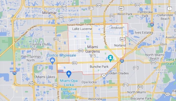 Imagen de mapa de la ciudad de Miami Gardens