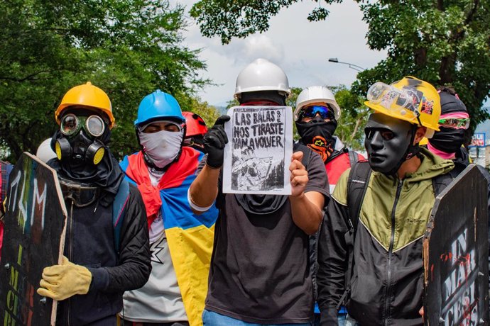 Manifestantes en Medellín, Colombia