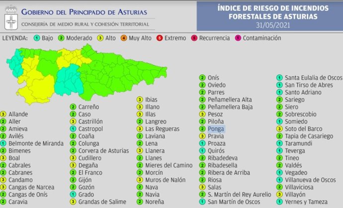 Índice De Riesgo De Incendio Forestal En Asturias Para Este Lunes 31 De Mayo.