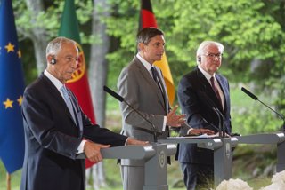 Los presidentes de Portugal, Eslovenia y Alemania durante una conferencia de prensa
