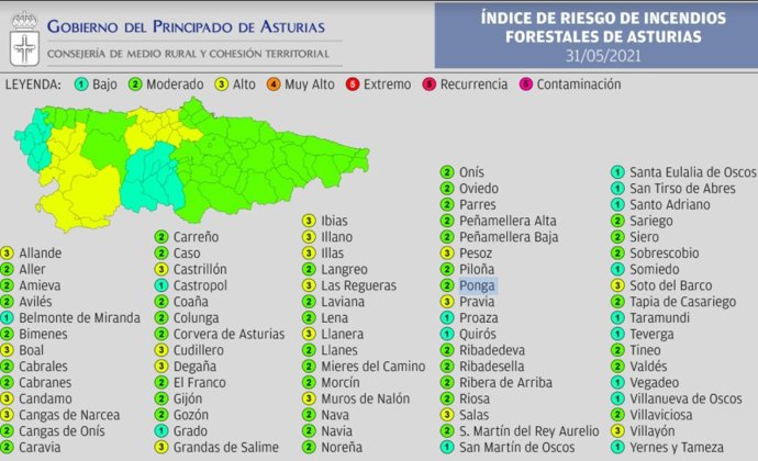 Índice De Riesgo De Incendio Forestal En Asturias Para Este Lunes 31 De Mayo.