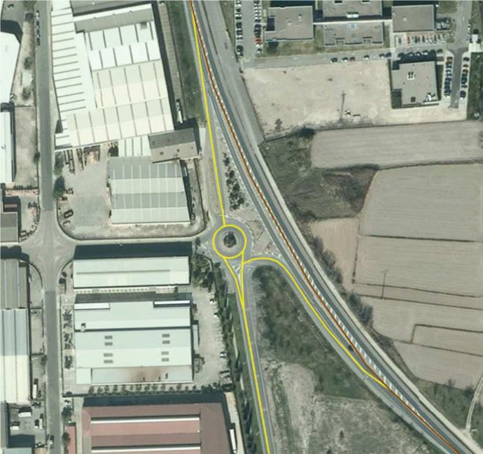 La nueva rotonda de San Adrián permitirá conectar la carretera NA-134, el polígono y el casco urbano de la localidad.