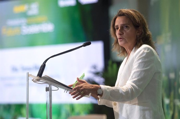 La vicepresidenta cuarta y ministra para la Transición Ecológica y el Reto Demográfico de España, Teresa Ribera, interviene durante el EUROFORO Vocento, a 27 de mayo de 2021, en Madrid, (España). Bajo el título Transición Ecológica: Futuro Sostenible,