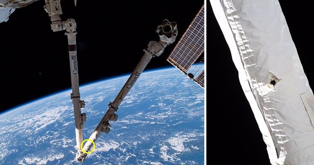 Daños de desechos espaciales en el brazo robótico de la Estación Espacial