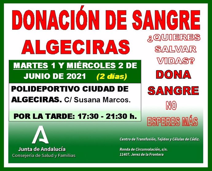 Cartel anunciador de la colecta de sangre en Algeciras.