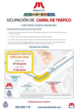 Cartel informativo de las obras de mantenimiento del tranvía