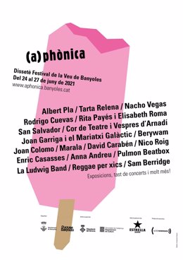 Cartel del Festival (A)phonica de Banyoles (Girona), que tendrá a Albert Pla, Tarta Relena y Nacho Vegas