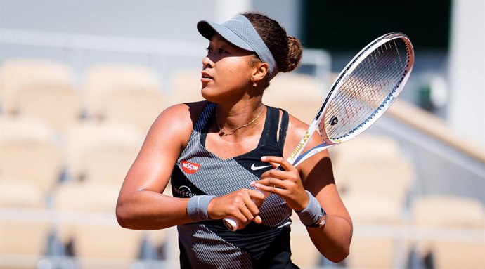Naomi Osaka of Japan in action during the first round of the 2021 Roland Garros Grand Slam Tournament against Patricia Maria Tig of Romania