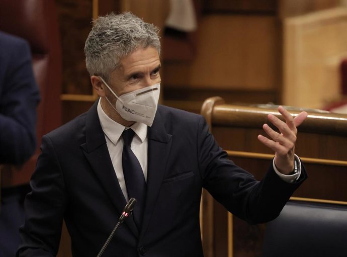 El ministro del Interior, Fernando Grande-Marlaska, interviene en una sesión de control al Gobierno en el Congreso