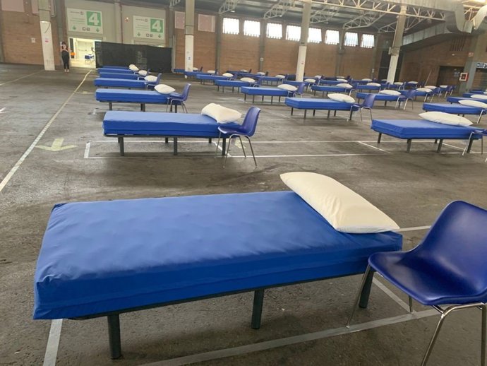 Pabellón 3 de Fira de Lleida, preparado para acoger temporeros.