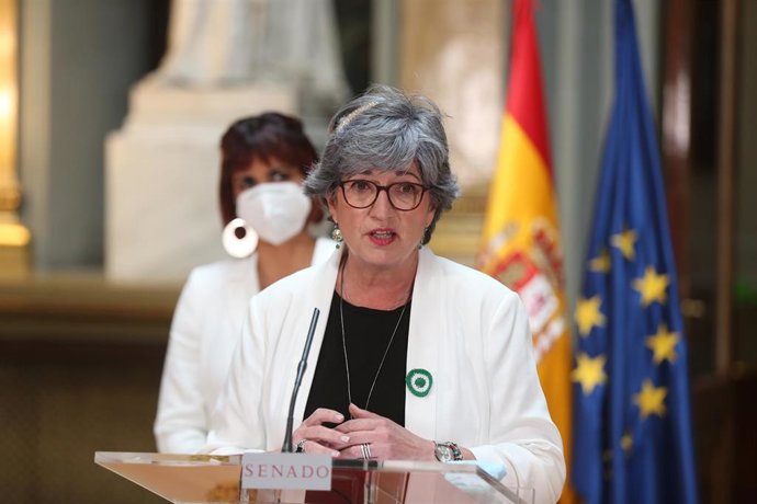 La senadora de Adelante Andalucía, Pilar González interviene tras presentar una propuesta desde Andalucía en el Senado, a 24 de mayo de 2021, en Madrid (España). Hace dos meses, la líder de Anticapitalistas en Andalucía, anunció que los diputados no ads