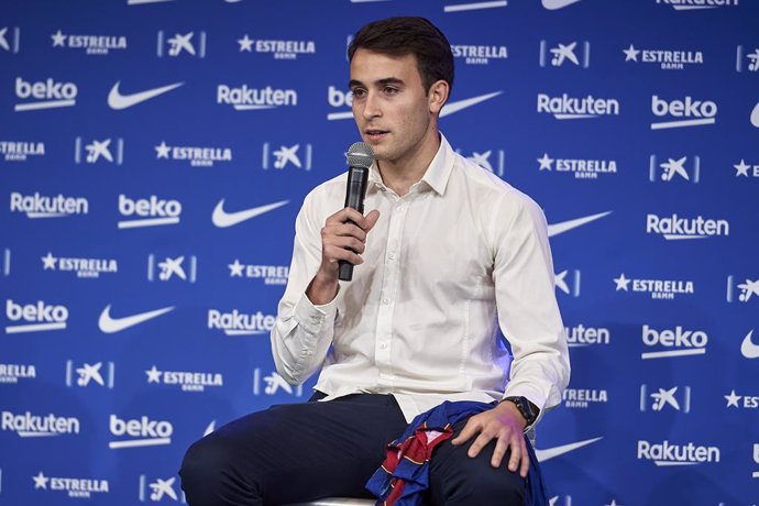 01 June 2021, Spain, Barcelona: Eric Garcia speaks during his presentation press conference, after FC Barcelona signed the Spaniard from Manchester City. Photo: Gerard Franco Crespo/DAX via ZUMA Wire/dpa
