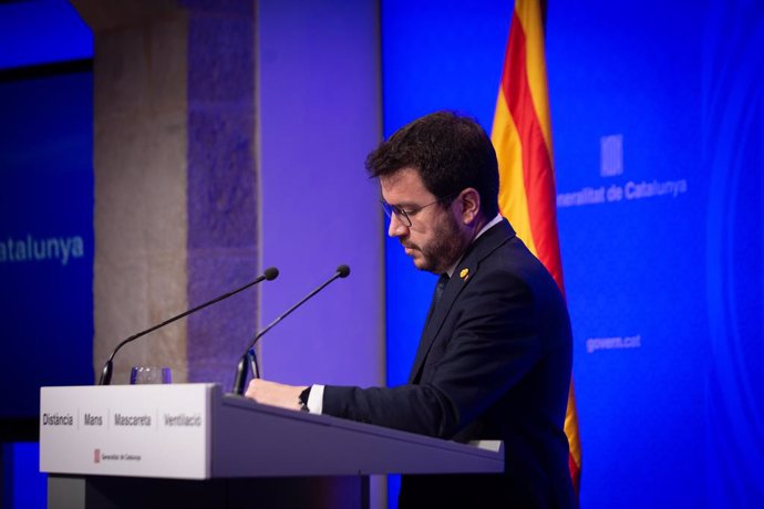 El president de la Generalitat, Pere Aragons, intervé en una roda de premsa posterior al Consell Executiu.