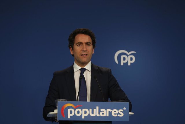 El secretario general del Partido Popular, Teodoro García Egea, ofrece una rueda de prensa posterior a la reunión del Comité de Dirección del PP, a 31 de mayo de 2021, en Madrid (España).