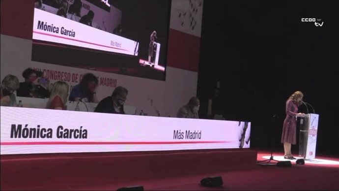 La coordinadora de Más Madrid Comunidad y jefa de la oposición en la Asamblea, Mónica García, en el XII Congreso de CC.OO. Madrid
