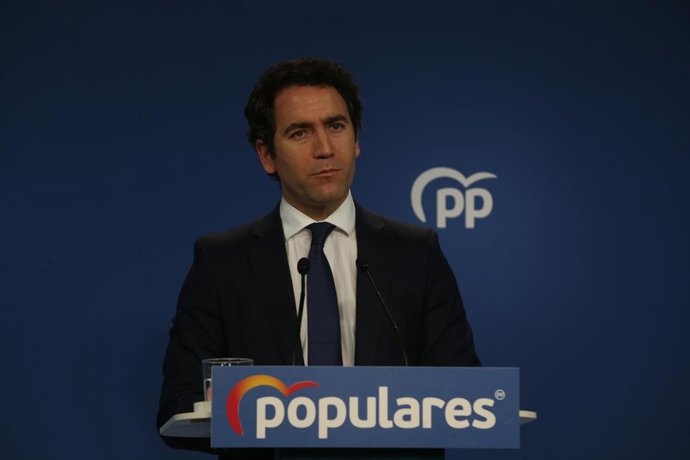 El secretario general del Partido Popular, Teodoro García Egea, ofrece una rueda de prensa posterior a la reunión del Comité de Dirección del PP, a 31 de mayo de 2021, en Madrid (España).
