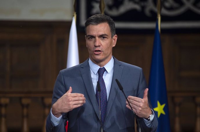 El presidente del Gobierno, Pedro Sánchez comparece ante los medios de comunicación junto al primer ministro de la República de Polonia, en la XIII Cumbre hispano-polaca, a 31 de mayo de 2021, en Alcalá de Henares, Madrid (España). Durante esta cumbre, 