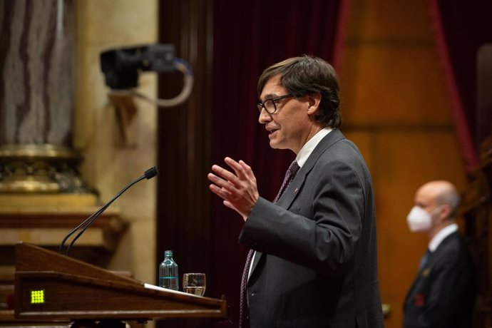 El líder del PSC al Parlament, Salvador Illa, en el ple de la cambra catalana del 2 de juny del 2021.