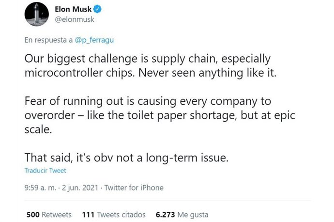 Captura de la cuenta oficial de Elon Musk en Twitter.