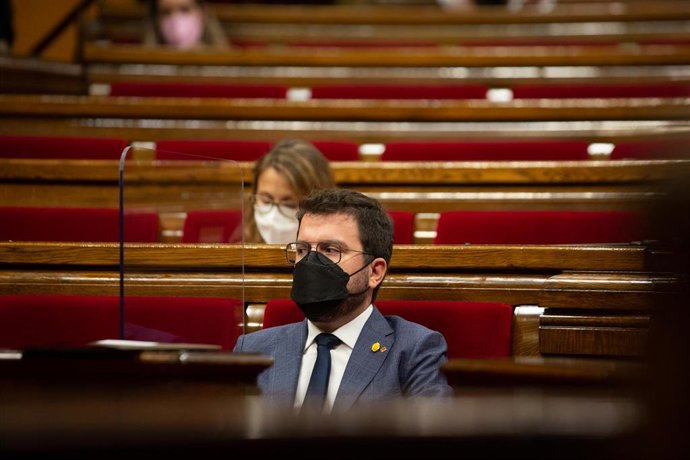 El president de la Generalitat, Pere Aragons, en la primera sesión de control del nuevo Ejecutivo, a 2 de junio de 2021, en el Parlament de Catalunya, Barcelona, (España). Durante esta sesión, marcada por la presentación de los miembros de su nuevo Gov