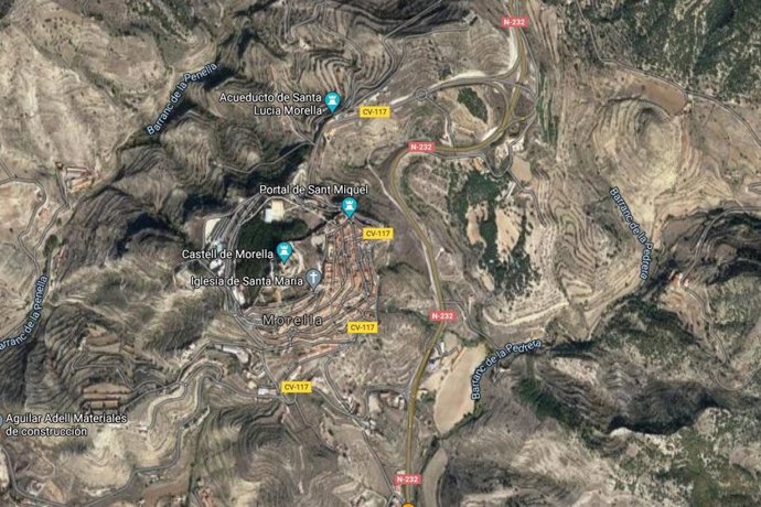 La N-232 a su paso por Morella (Castellón)