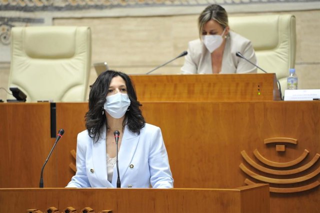 La consejera de Educación y Empleo, Esther Gutiérrez, en el Pleno de la Asamblea.