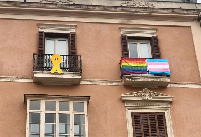 Banderas LGTBI+ y Trans en el balcón de MÉS.