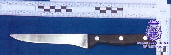 Cuchillo arrebatado al hombre que trató de atracar un comercio en el barrio de La Rondilla.