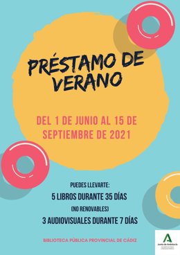 Cartel anunciador del programa 'Préstamo de verano' de la Biblioteca Provincial de Cádiz.