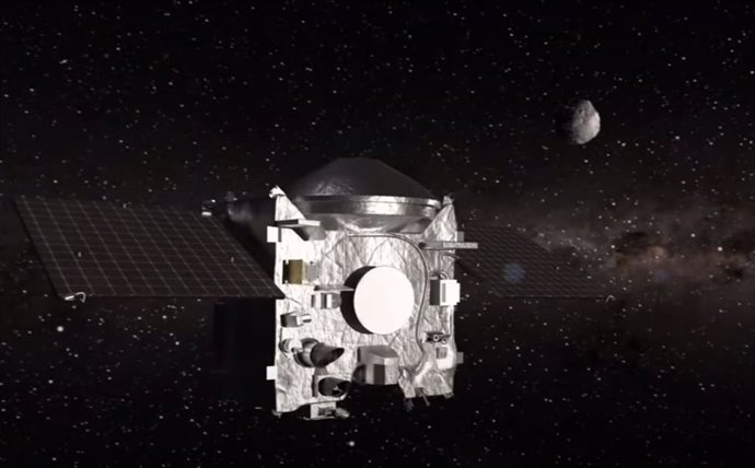Ilustración de OSIRIS-REx alejándose del asteroide Bennu