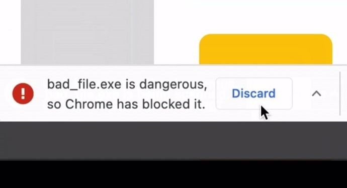Imagen de un aviso de un archivo peligroso en Google Chrome