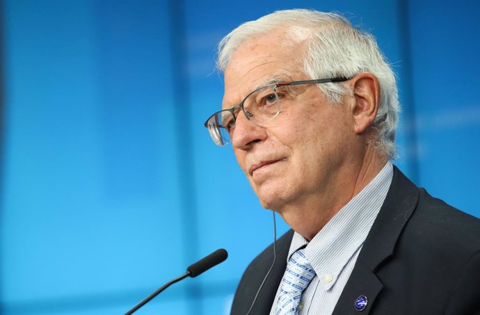 HANDOUT - 06 May 2021, Belgium, Brussels: European Union for Foreign Affairs and Security Policy Josep Borrell speaks during a press conference following the EU Defence ministers meeting at the EU headquarters in Brussels. Photo: Mario Salerno/European 