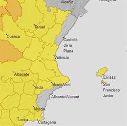 Avisos activos en la Comunitat Valenciana por lluvias y tormentas