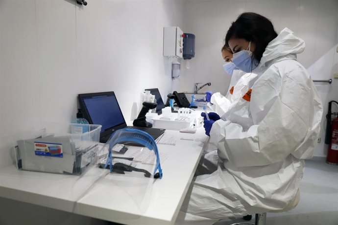 Archivo - Sanitarios analizan pruebas PCR para la detección de la COVID-19