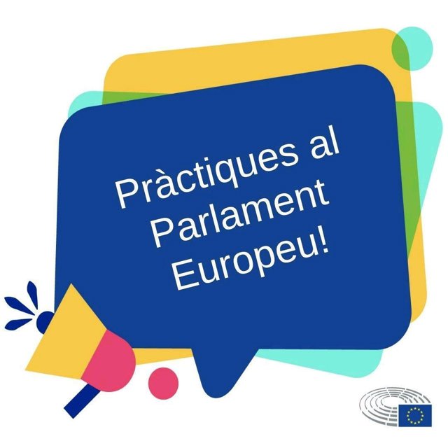 Cartel de convocatoria para prácticas en la Oficina del Parlamento Europeo de Barcelona.