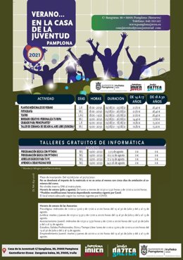 Cartel con los cursos y talleres de verano de la Casa de la Juventud